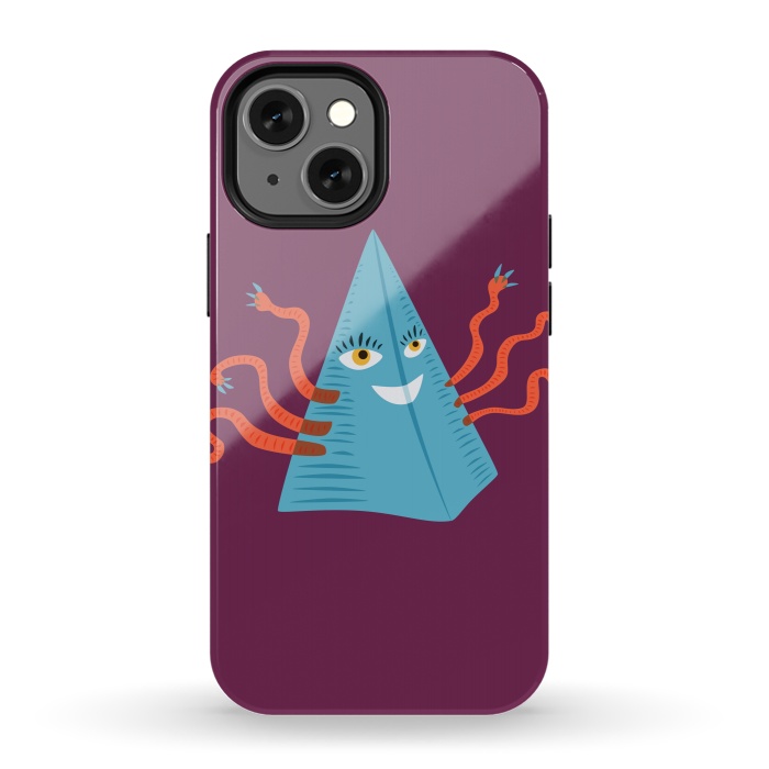 iPhone 13 mini StrongFit Weird Blue Alien Pyramid Character With Tentacles by Boriana Giormova