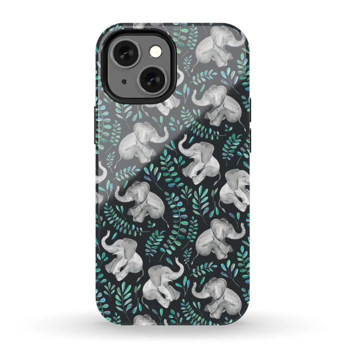 iPhone 13 mini StrongFit Laughing Baby Elephants by Micklyn Le Feuvre