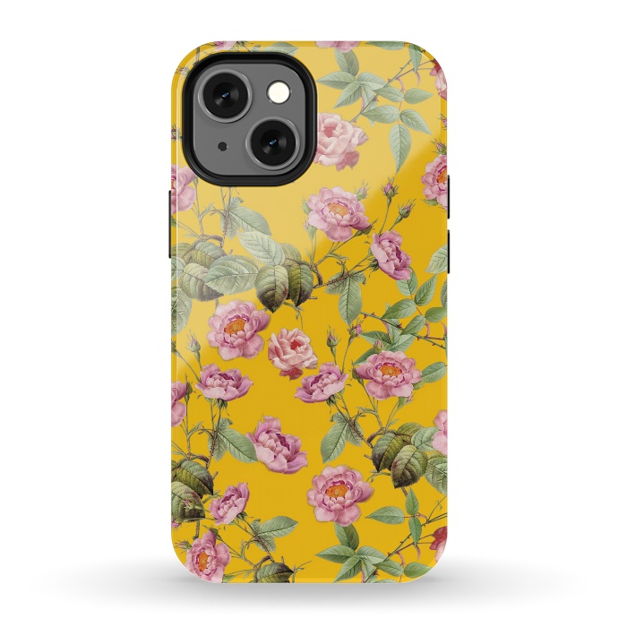 iPhone 13 mini StrongFit Pink Roses on Yellow by  Utart