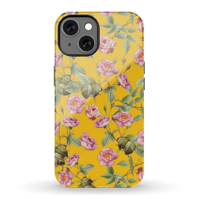 iPhone 13 StrongFit Pink Roses on Yellow by  Utart