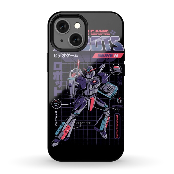 iPhone 13 mini StrongFit Video Game Robot - Model N by Ilustrata
