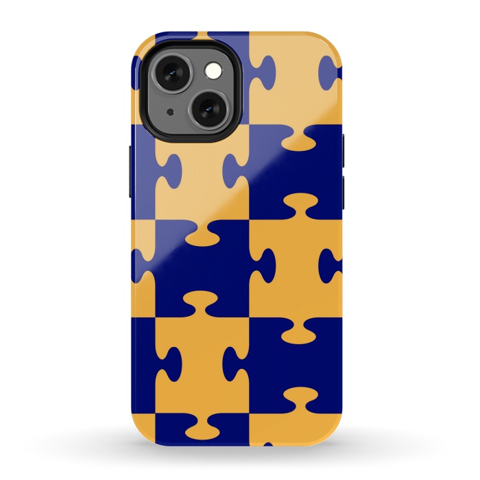 iPhone 13 mini StrongFit jigsaw yellow blue by MALLIKA