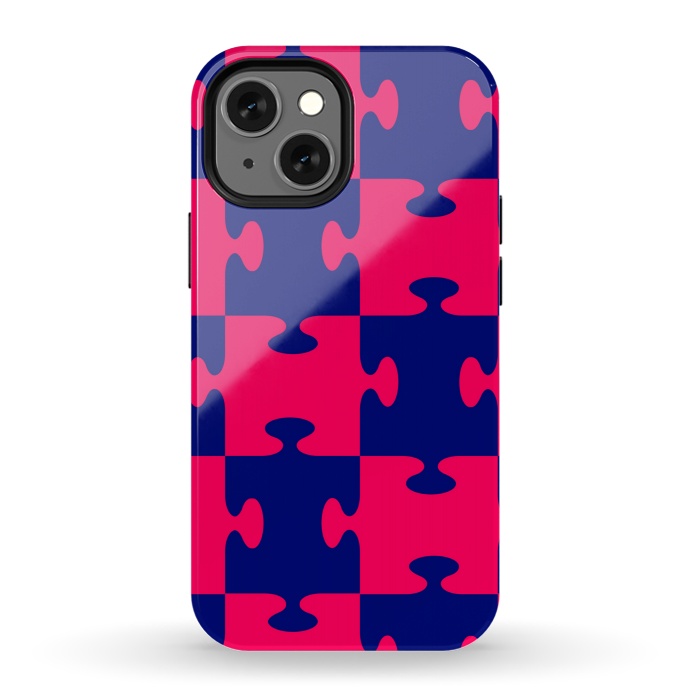 iPhone 13 mini StrongFit jigsaw blue pink by MALLIKA