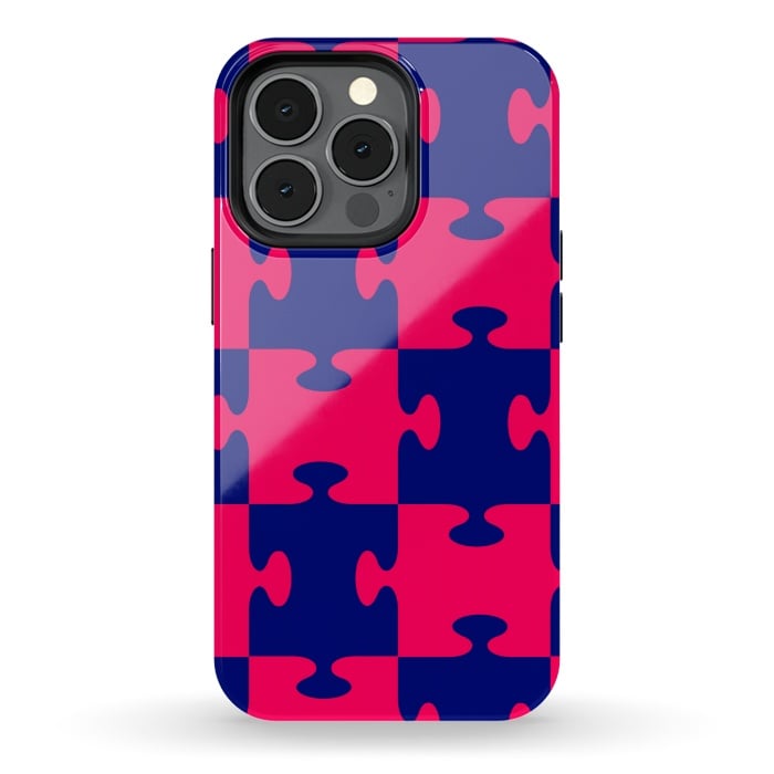 iPhone 13 pro StrongFit jigsaw blue pink by MALLIKA