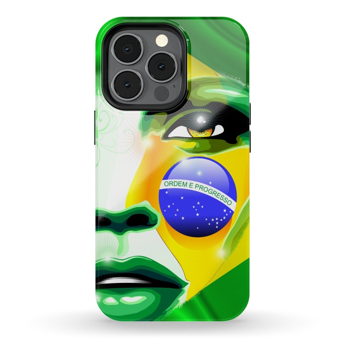 iPhone 13 pro StrongFit Brazil Flag Colors on Beautiful Girl Portrait by BluedarkArt