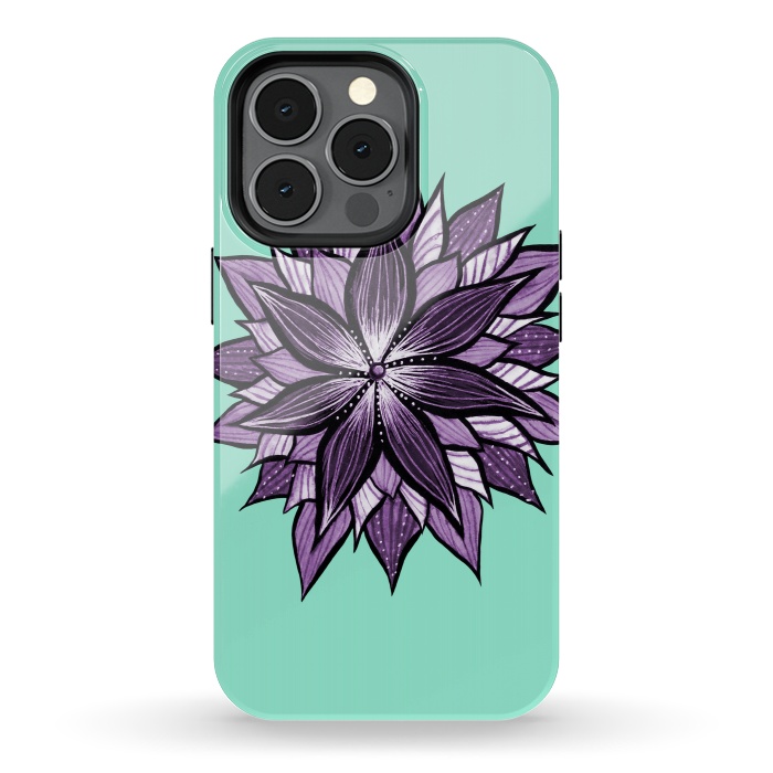 iPhone 13 pro StrongFit Purple Mandala Like Ink Drawn Abstract Flower by Boriana Giormova