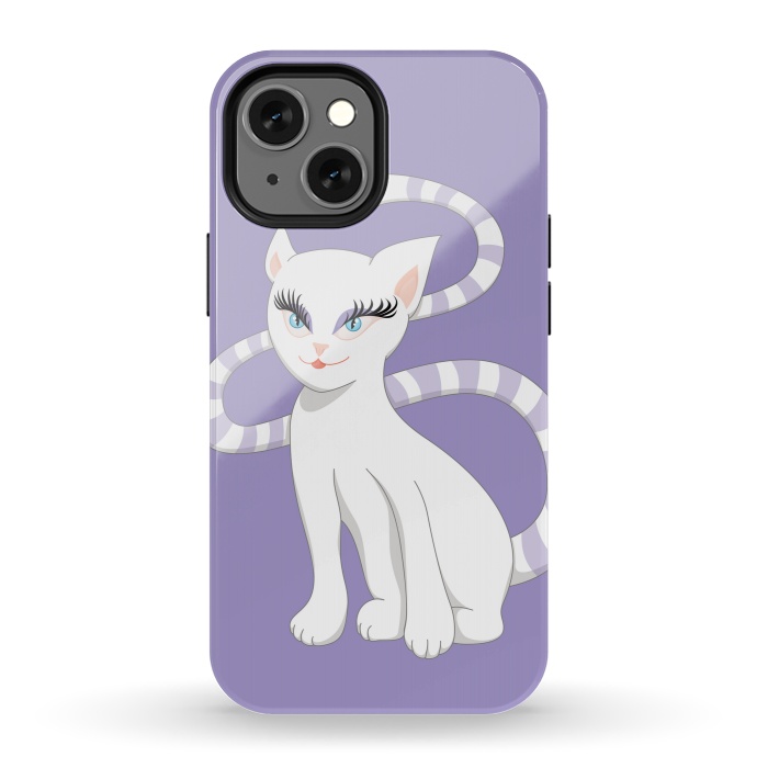 iPhone 13 mini StrongFit Beautiful Cartoon Cute White Cat by Boriana Giormova