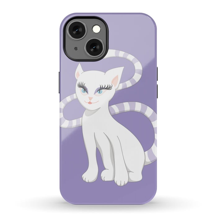 iPhone 13 StrongFit Beautiful Cartoon Cute White Cat by Boriana Giormova