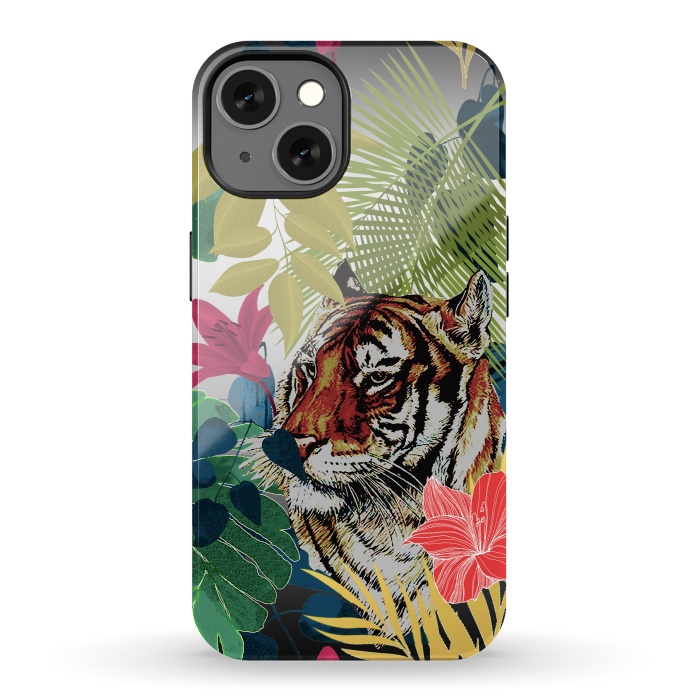iPhone 13 StrongFit Tiger in flowers by Kashmira Baheti