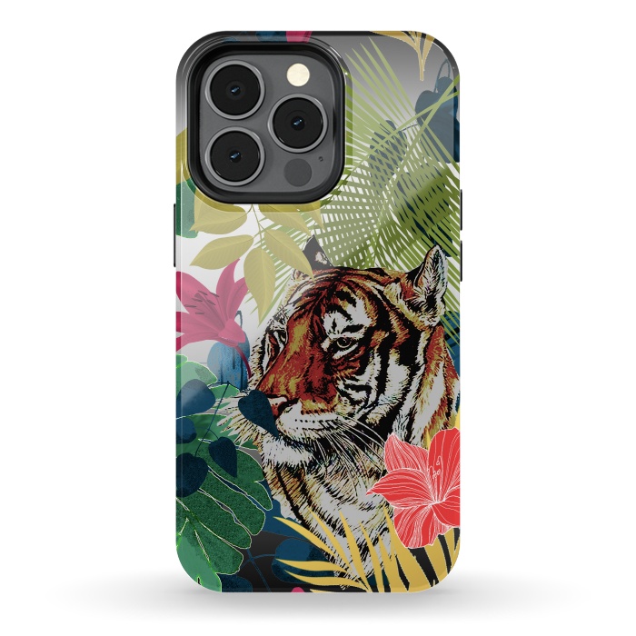 iPhone 13 pro StrongFit Tiger in flowers by Kashmira Baheti