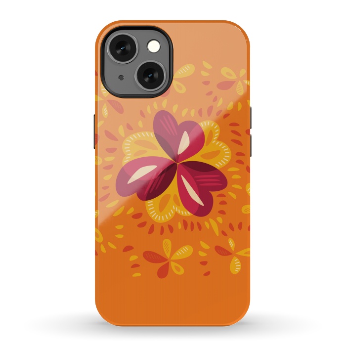 iPhone 13 StrongFit Abstract Clovers In Pink Yellow And Orange by Boriana Giormova