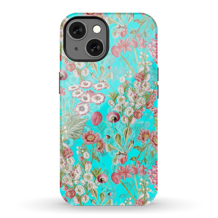 iPhone 13 StrongFit White & Pink Flowers on Teal by  Utart