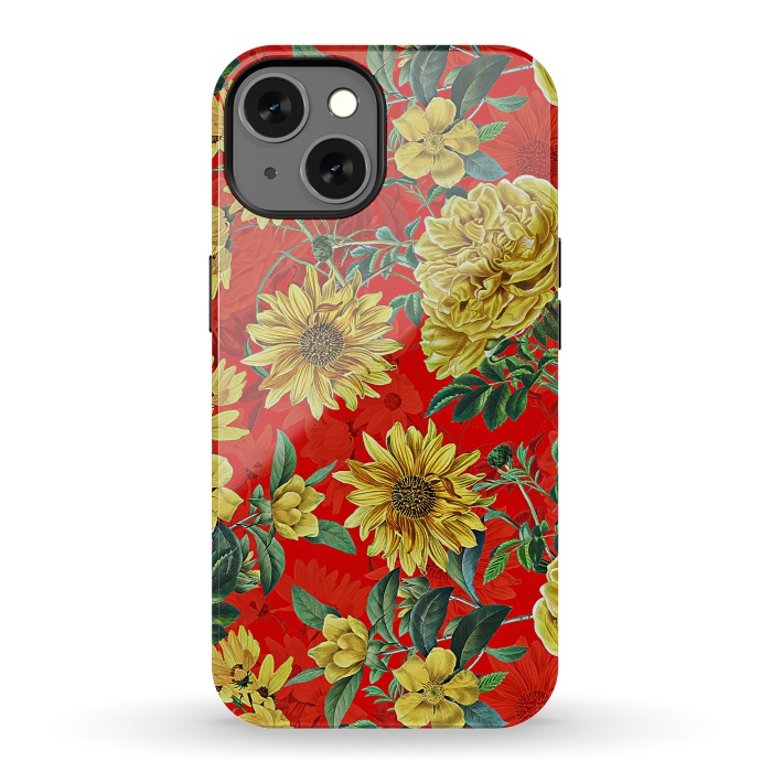 iPhone 13 StrongFit Sunflowers and Roses on Red by  Utart