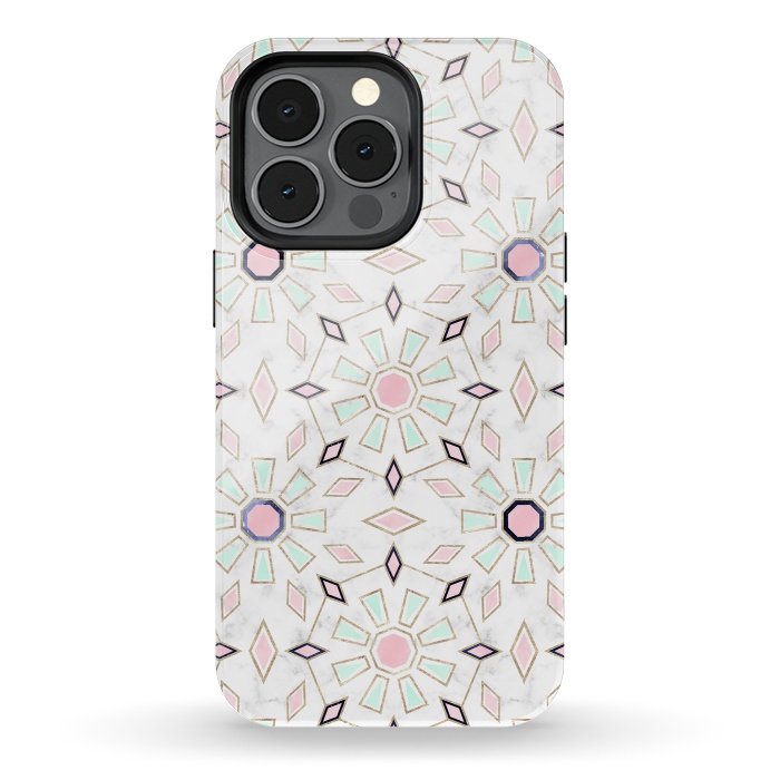 iPhone 13 pro StrongFit Modern gold Moroccan geometric flower marble image  by InovArts