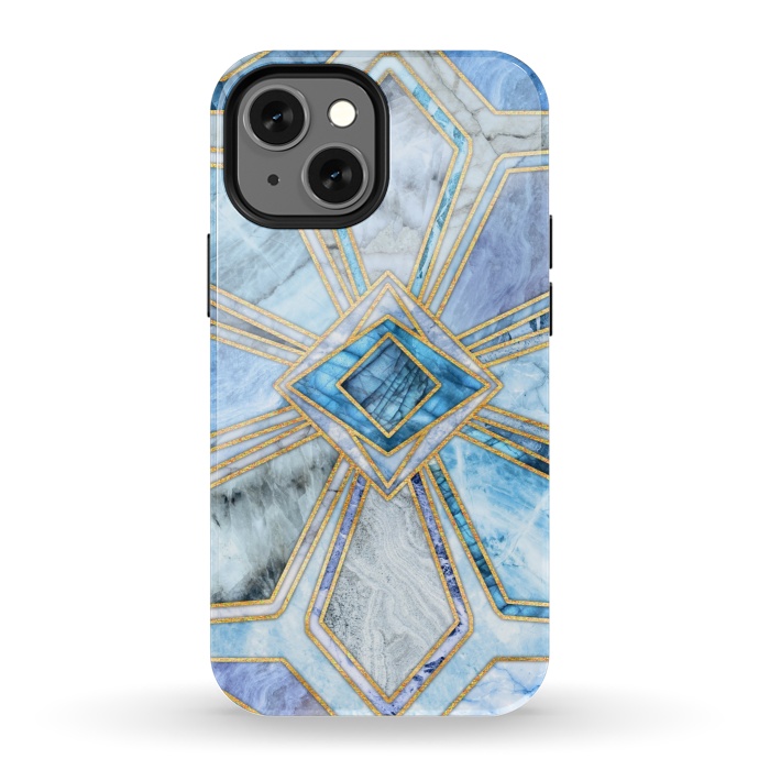 iPhone 13 mini StrongFit Geometric Gilded Stone Tiles in Soft Blues by Micklyn Le Feuvre