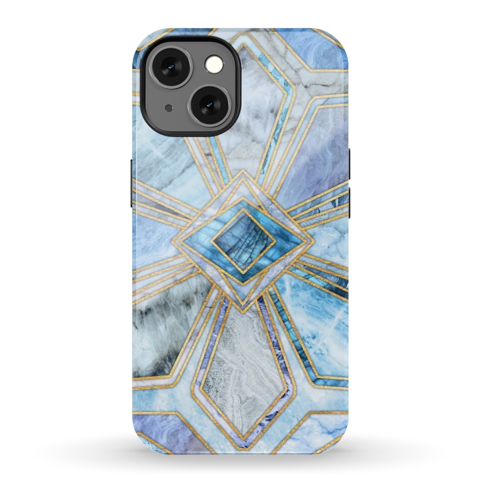 iPhone 13 StrongFit Geometric Gilded Stone Tiles in Soft Blues by Micklyn Le Feuvre