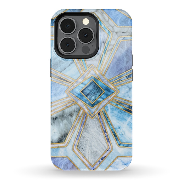 iPhone 13 pro StrongFit Geometric Gilded Stone Tiles in Soft Blues by Micklyn Le Feuvre