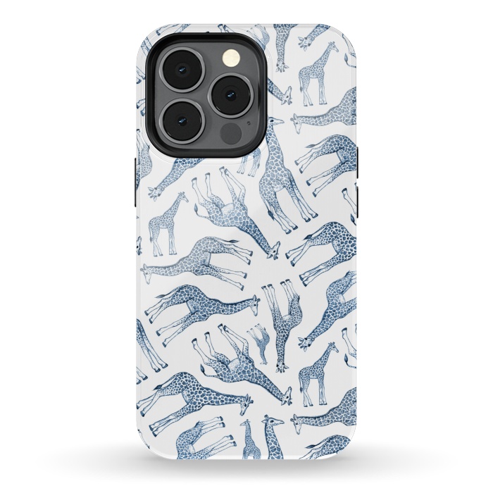 iPhone 13 pro StrongFit Little Giraffes in Monochrome Blue and White by Micklyn Le Feuvre