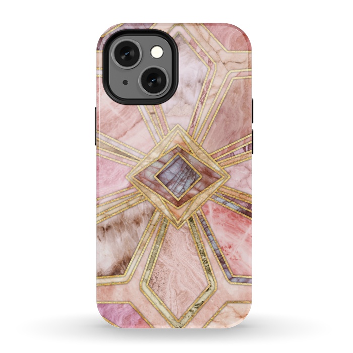 iPhone 13 mini StrongFit Geometric Gilded Stone Tiles in Blush Pink, Peach and Coral by Micklyn Le Feuvre