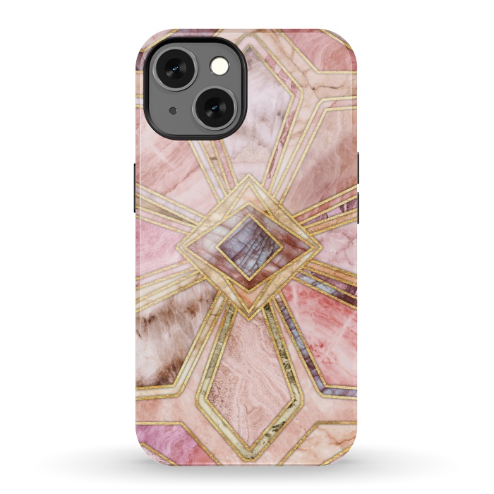 iPhone 13 StrongFit Geometric Gilded Stone Tiles in Blush Pink, Peach and Coral by Micklyn Le Feuvre
