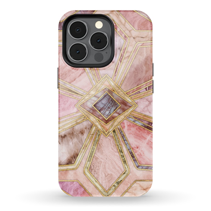 iPhone 13 pro StrongFit Geometric Gilded Stone Tiles in Blush Pink, Peach and Coral by Micklyn Le Feuvre