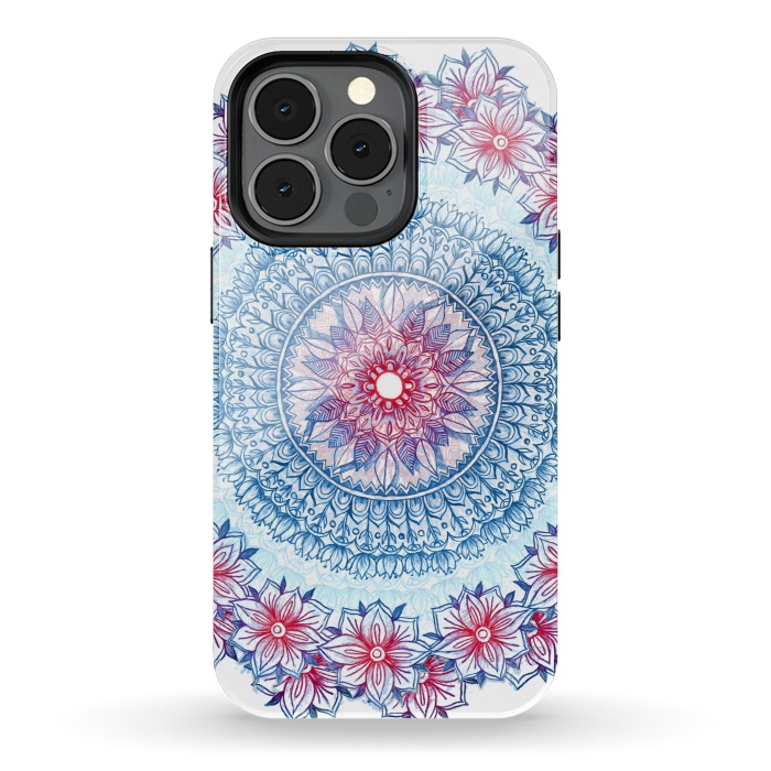 iPhone 13 pro StrongFit Red, White and Blue Floral Mandala by Micklyn Le Feuvre