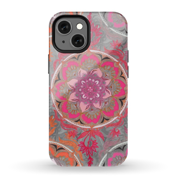 iPhone 13 mini StrongFit Hot Pink, Magenta and Orange Super Boho Medallions by Micklyn Le Feuvre