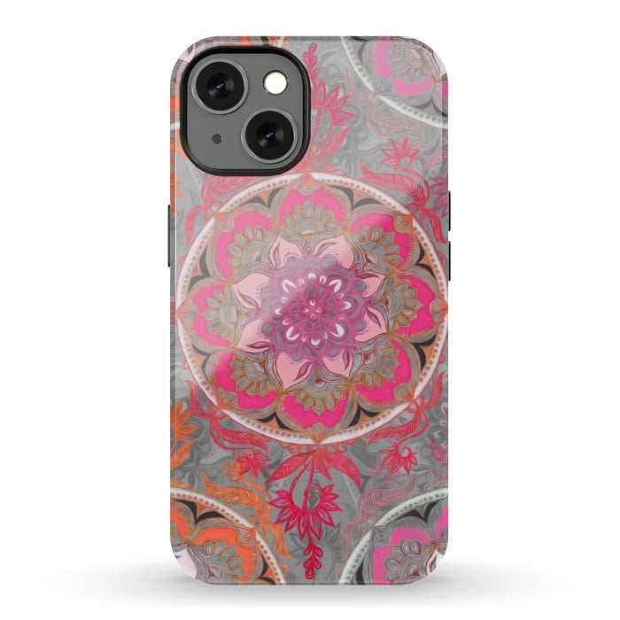 iPhone 13 StrongFit Hot Pink, Magenta and Orange Super Boho Medallions by Micklyn Le Feuvre