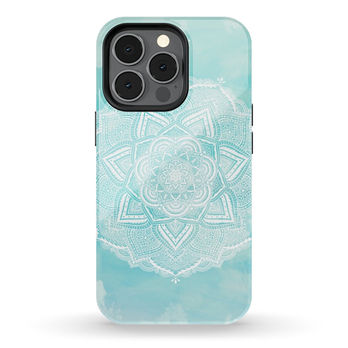 iPhone 13 pro StrongFit Mandala flower turquoise by Jms