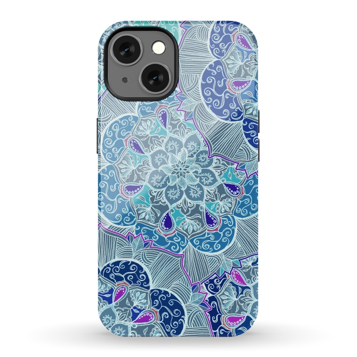 iPhone 13 StrongFit Fresh Doodle in Teal Blue, Purple and Grey by Micklyn Le Feuvre