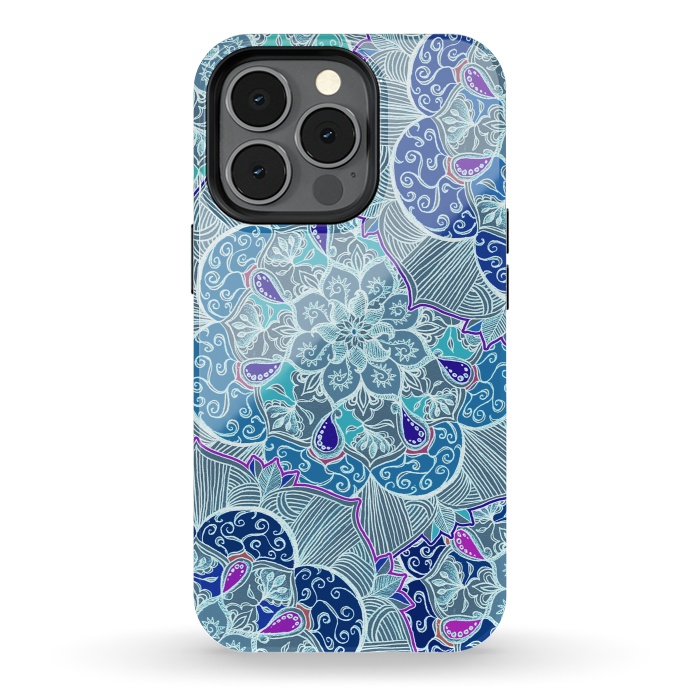 iPhone 13 pro StrongFit Fresh Doodle in Teal Blue, Purple and Grey by Micklyn Le Feuvre
