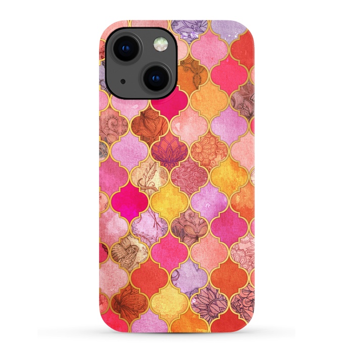 iPhone 13 SlimFit Hot Pink, Gold, Tangerine & Taupe Decorative Moroccan Tile Pattern by Micklyn Le Feuvre