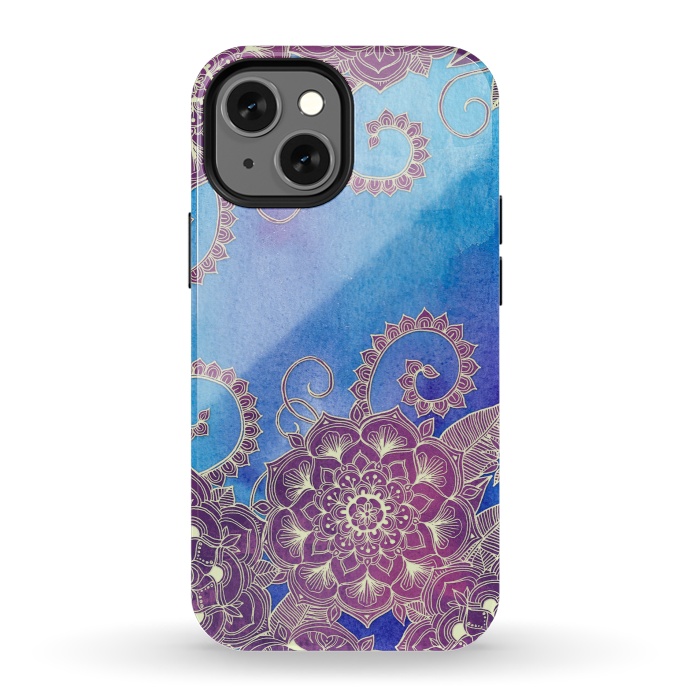 iPhone 13 mini StrongFit Magnolia & Magenta Floral on Watercolor by Micklyn Le Feuvre