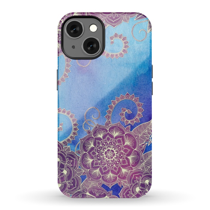 iPhone 13 StrongFit Magnolia & Magenta Floral on Watercolor by Micklyn Le Feuvre