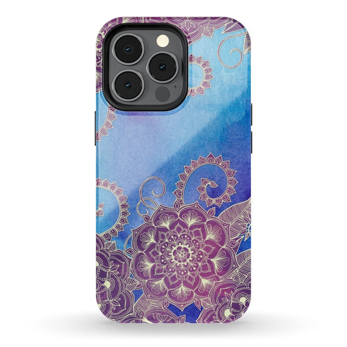iPhone 13 pro StrongFit Magnolia & Magenta Floral on Watercolor by Micklyn Le Feuvre