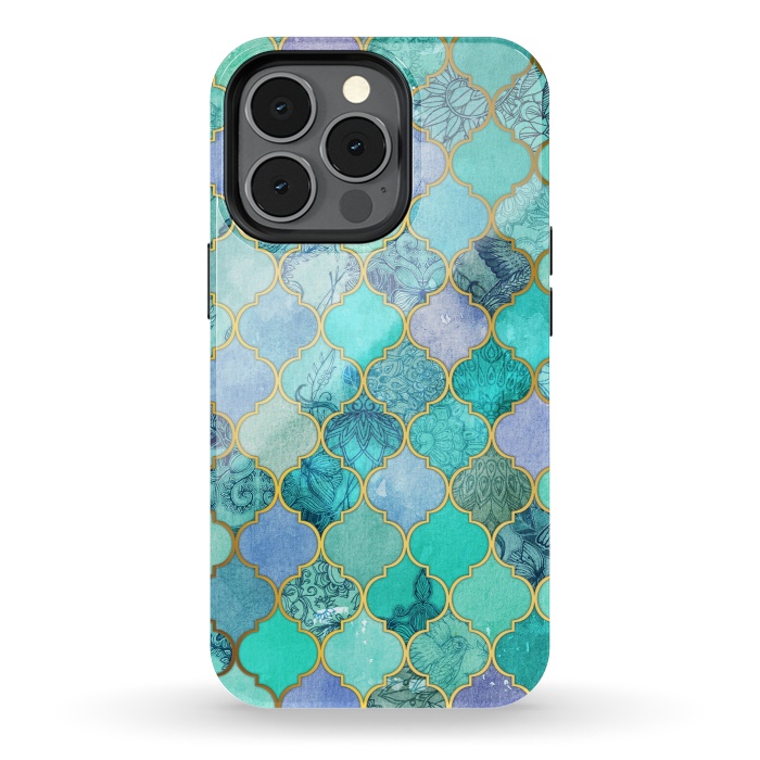 iPhone 13 pro StrongFit Cool Jade Icy Mint Decorative Moroccan Tile Pattern by Micklyn Le Feuvre