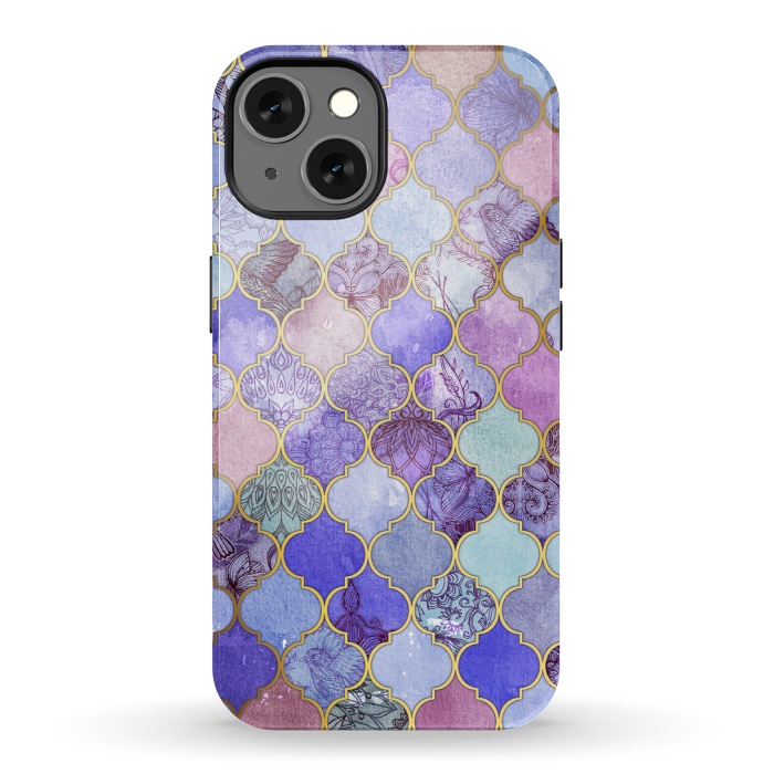 iPhone 13 StrongFit Royal Purple, Mauve & Indigo Decorative Moroccan Tile Pattern by Micklyn Le Feuvre