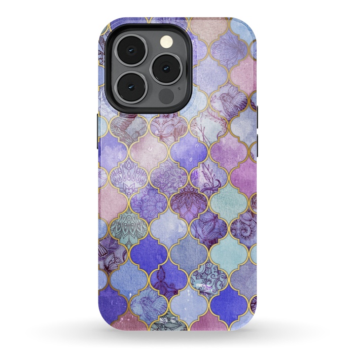 iPhone 13 pro StrongFit Royal Purple, Mauve & Indigo Decorative Moroccan Tile Pattern by Micklyn Le Feuvre