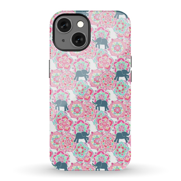 iPhone 13 StrongFit Tiny Elephants in Fields of Flowers by Micklyn Le Feuvre