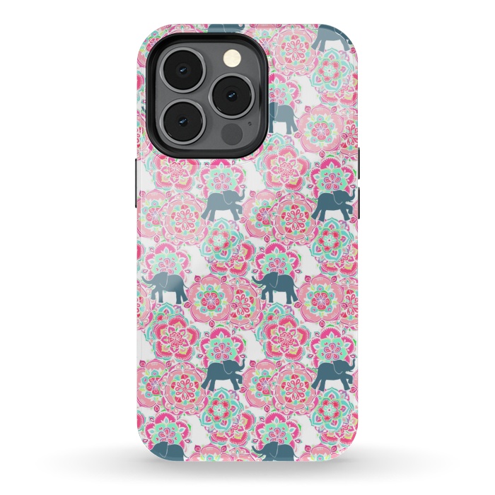 iPhone 13 pro StrongFit Tiny Elephants in Fields of Flowers by Micklyn Le Feuvre