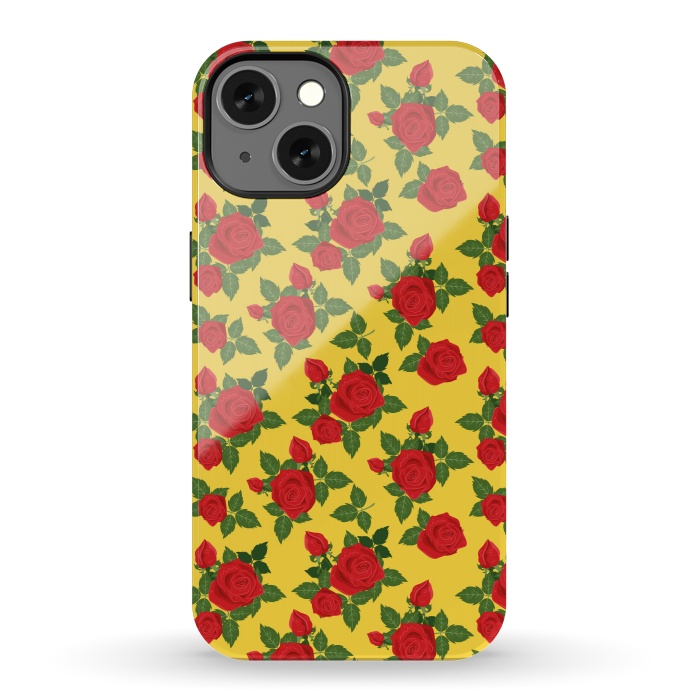 iPhone 13 StrongFit Vintage Rosy Floral-Yellow by Quirk It Up