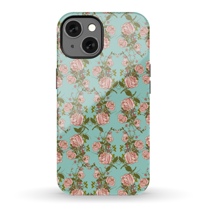 iPhone 13 StrongFit Vintage Rosy Floral-Blue by Quirk It Up