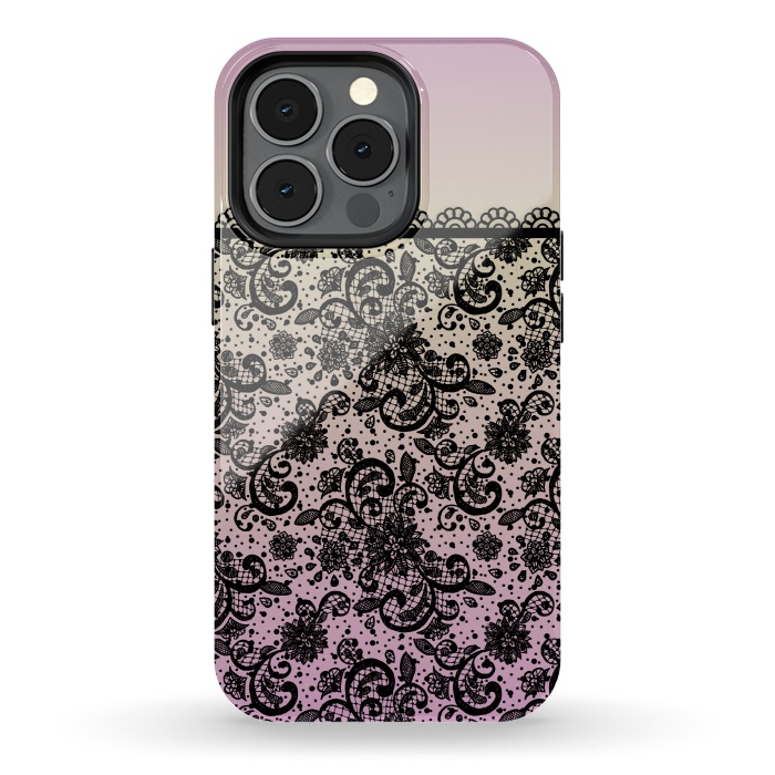 iPhone 13 pro StrongFit Black lace Purple Ombre by Quirk It Up