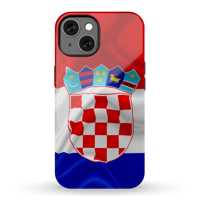iPhone 13 StrongFit Croatia Flag Waving Digital Silk Satin Fabric  by BluedarkArt