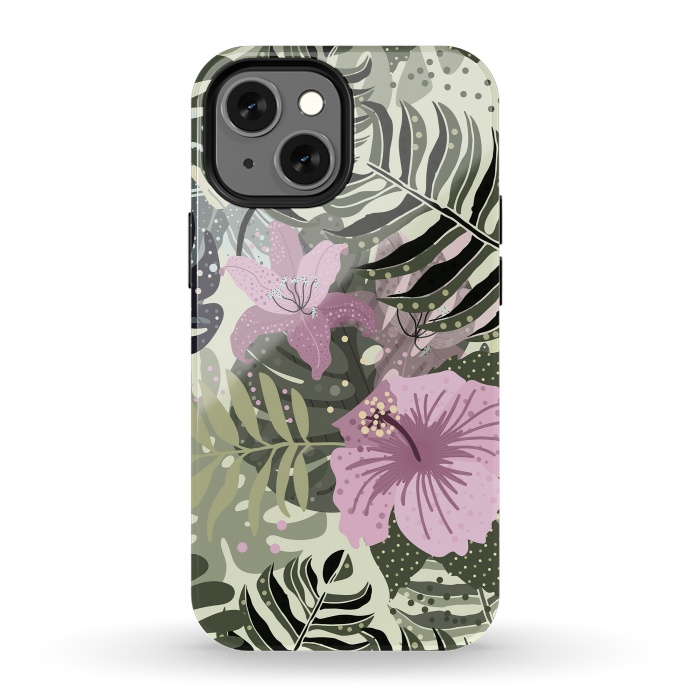 iPhone 13 mini StrongFit Pastel Green Pink Aloha Tropical Jungle by  Utart