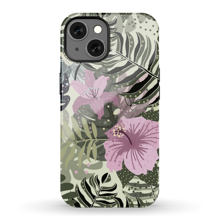 iPhone 13 StrongFit Pastel Green Pink Aloha Tropical Jungle by  Utart