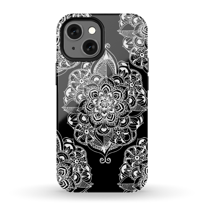 iPhone 13 mini StrongFit Black & White Graphic Mandala Diamonds by Tangerine-Tane