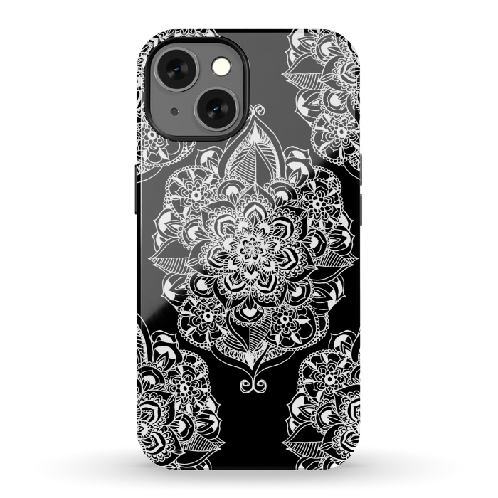 iPhone 13 StrongFit Black & White Graphic Mandala Diamonds by Tangerine-Tane