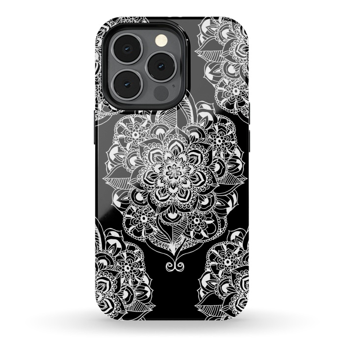iPhone 13 pro StrongFit Black & White Graphic Mandala Diamonds by Tangerine-Tane