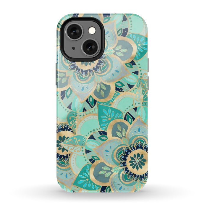 iPhone 13 mini StrongFit Emerald and Gold Mandalas by Tangerine-Tane